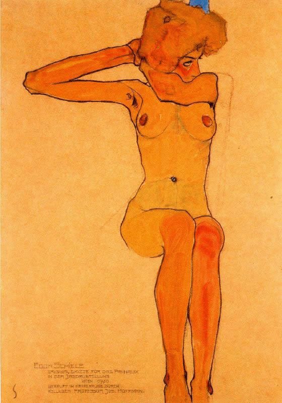 Egon Schiele Nude woman hair-dressing